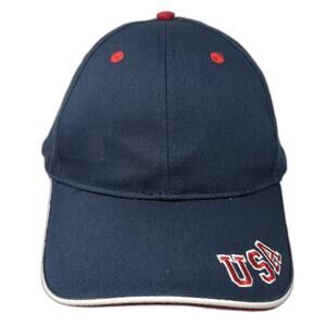 USA Strapback Baseball Cap Blue One Size Adjustable Embroidered 6 Panel Adams